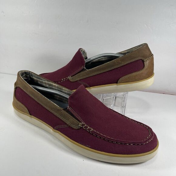 Clarks Men’s 13M Slip-On Shoes Burgundy Canvas Brown Leather Loafers 26068151 main image 7